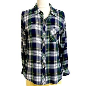 RAILS Womens Navy Green White Yellow Plaid Flannel Button Down Shirt Small